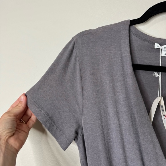 NWT Standard James Perse Gray Surplice Bust Ruched Short Sleeve Cotton Dress - Picture 7 of 12